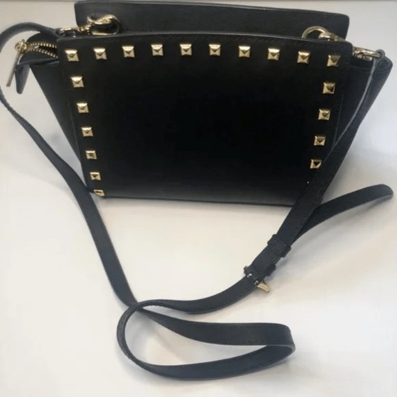 MICHAEL Michael Kors Selma Medium Studded Saffiano Leather Messenger Black - Picture 6 of 7